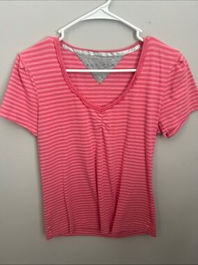 Tommy Hilfiger Coral Pink Striped V-Neck Tee